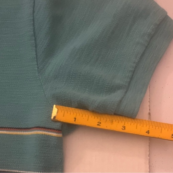 Y2K Vintage Polo by Ralph Lauren Men's Turquoise Polo with Multicolor Stripes - Picture 9 of 11